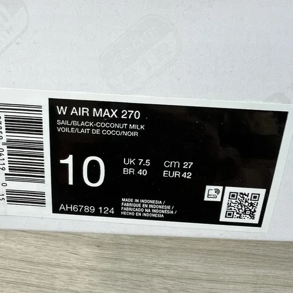 Nike Air Max 270 Sail Black Coconut Milk New DS AH6789-124 Womens Size 10 - Picture 11 of 11